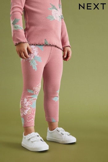 Pink Floral Rib Jersey Leggings short-sleeve (3mths-7yrs) (D68033) | £5 - £7
