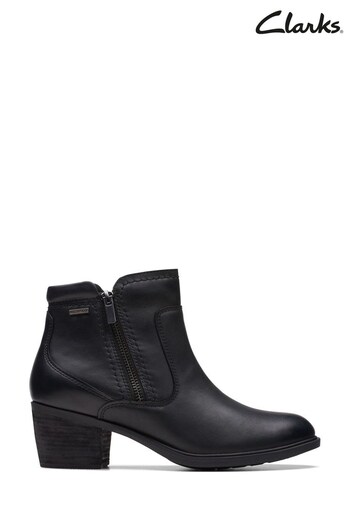 Clarks Black Wide Fit Leather Neva Zip Waterproof Boots (D68081) | £110