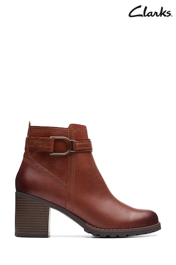 Clarks Brown Mahogany Leather Leda Strap Boots (D68085) | £120
