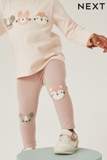 Pale Pink Cat Embroidered Leggings zebra-print (3mths-7yrs) (D68168) | £6 - £8
