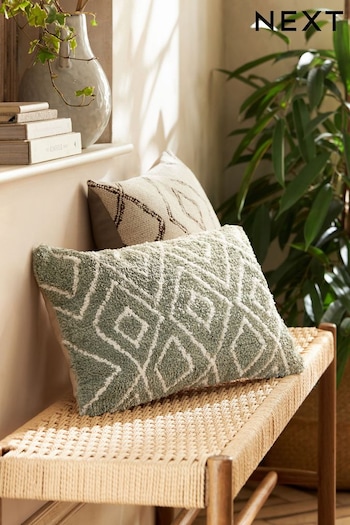 Sage Green Geometric Berber Rectangle Cushion (D68175) | £14