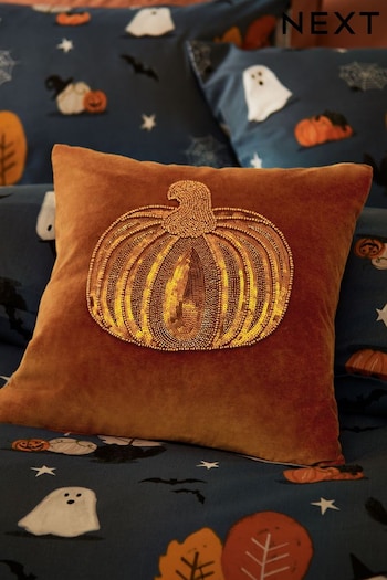 Orange Embellished Pumpkin Cushion (D68178) | £24