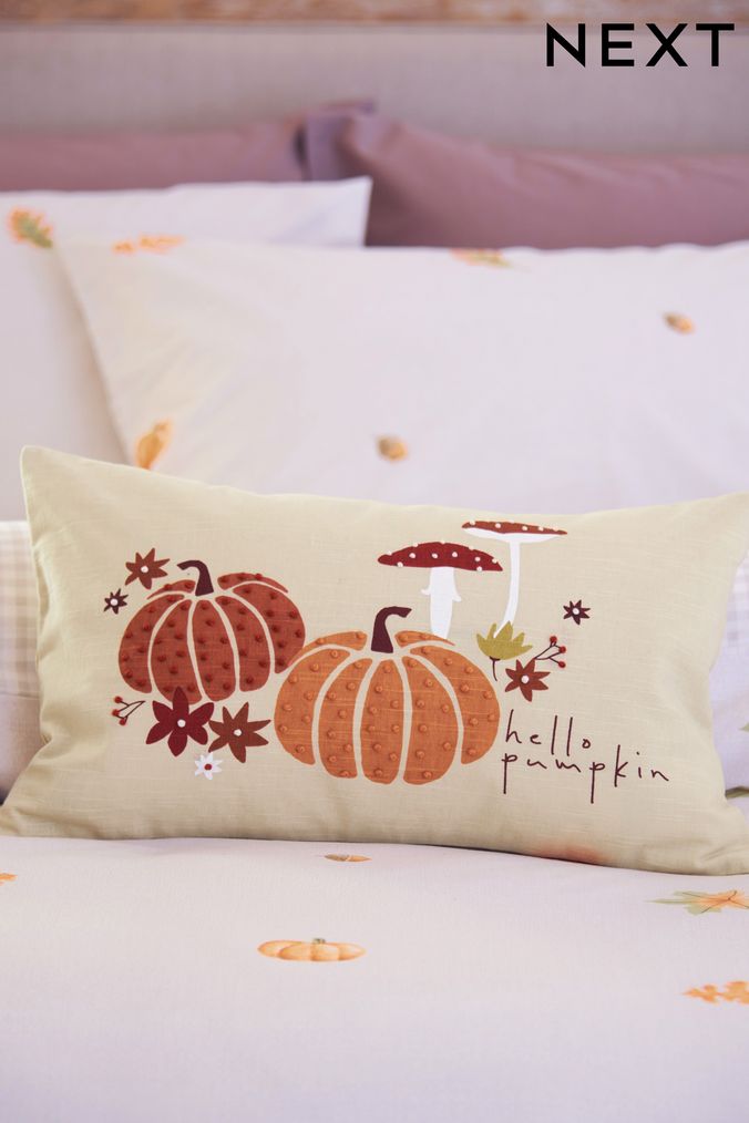 Natural Hello Pumpkin Autumn Cushion (D68182) | £18