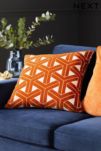 Orange Flock Geo Square Cushion (D68185) | £18