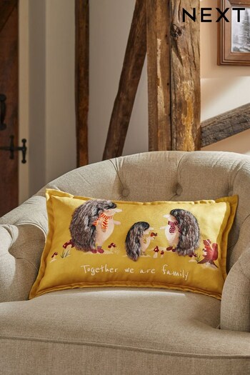 Ochre Yellow Autumn Hedgehog Slogan Cushion (D68208) | £20