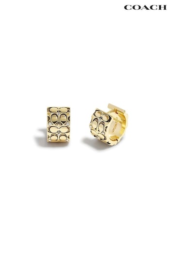 COACH Silver Tone Quilted C Huggie Earrings (D68365) | £75