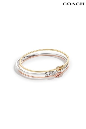 COACH Mindel Gold Tone Interlocking Signature C Stone Bangle Bracelet Set (D68370) | £125