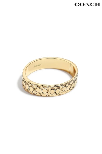 COACH Silver Tone Quilted C Hinged Bangle Bracelet (D68376) | £150