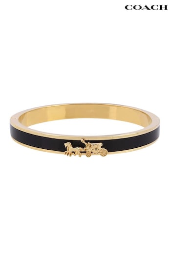 COACH record Horse And Carriage Enamel Hinged Black Bangle Bracelet (D68382) | £75