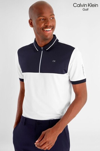 Calvin Klein Golf Whitman White Zipped Polo Shirt (D68554) | £55