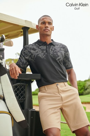 Calvin Klein Golf Nashua Printed Black Polo Shirt (D68561) | £55