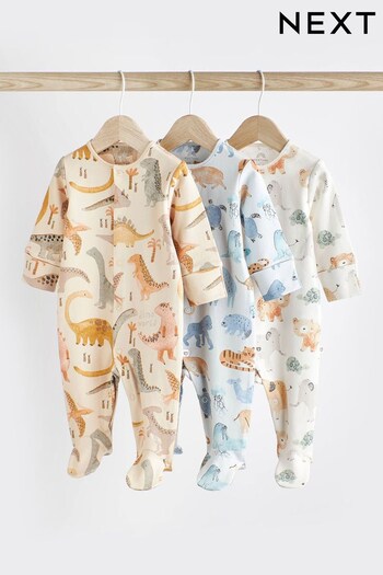 Neutral Cotton Baby Sleepsuits 3 Pack (0-2yrs) (D68685) | £18 - £20