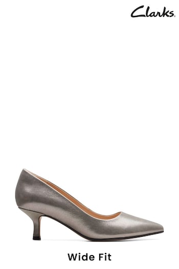 Clarks Silver Wide Fit (G) Metallic Rae Shoes (D68686) | £80