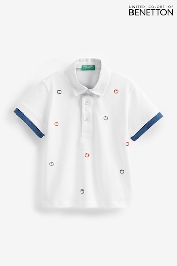 White Benetton White Patterned Polo Shirt (D68694) | £23