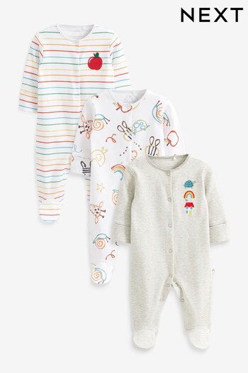 Grey Cotton Baby Sleepsuits 3 Pack (0mths-2yrs) (D68725) | £20 - £22