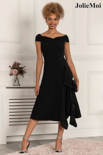 Jolie Moi Black Desiree Frill Fit & Flare Dress (D68877) | £68