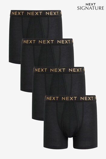 Signature Black Gold Textured Waistband Bamboo 4 pack A-Front Boxers (D68906) | £26