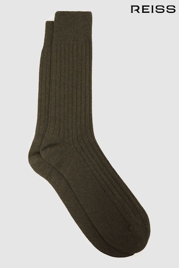 Reiss Khaki Cirby Wool-Cashmere Blend Ribbed Socks (D68925) | £15