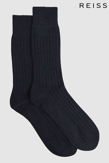 Reiss Navy Cirby Wool-Cashmere Blend Ribbed Socks (D68928) | £15