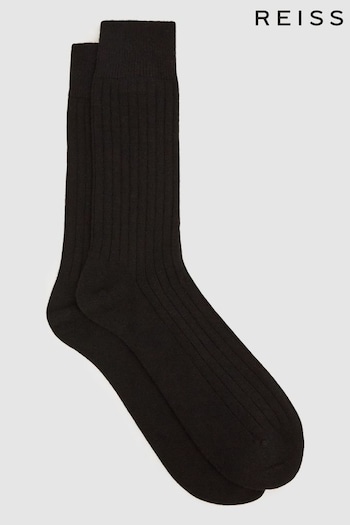 Reiss Black Cirby Wool-Cashmere Blend Ribbed Socks (D68929) | £15