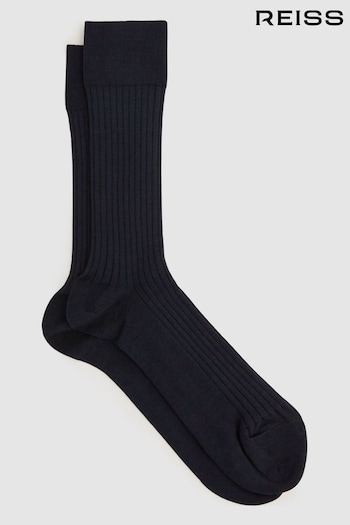 Reiss Navy Feli Ribbed Mercerised Cotton Blend Sock (D68930) | £12