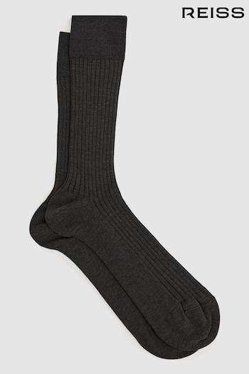 Reiss Mid Grey Feli Ribbed Mercerised Cotton Blend Sock (D68931) | £12