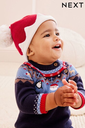 Red Knitted Baby Santa Hat (0mths-2yrs) (D69014) | £7