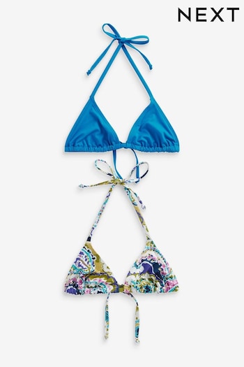Blue/Cream Paisley Triangle Bikini Tops 2 Pack (D69075) | £28