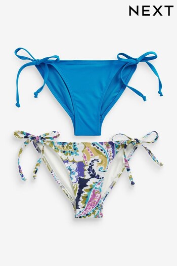 Blue/Purple Paisley Tie Side Bikini Bottoms 2 Pack (D69076) | £24
