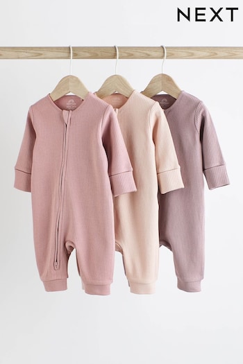 Pink Baby Two Way Zip Footless Sleepsuits 3 Pack (0mths-3yrs) (D69190) | £16 - £18