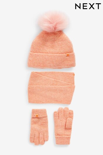 Peach Pink vaude Hat, Gloves And Scarf Set (3-16yrs) (D69234) | £17 - £20