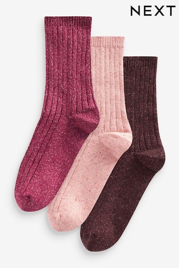 Red Thermal Wool Blend Ankle Socks With Silk 3 Pack (D69277) | £15