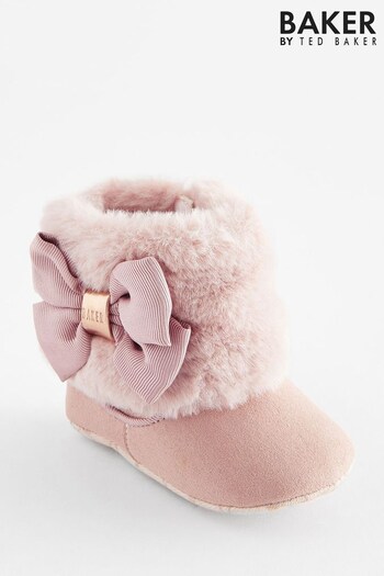 Baker by Ted Baker Baby Girls Pink Fur Cuff Padder Boots Indigo (D69324) | £18