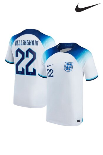 Nike White Bellingham - 22 England Home Stadium Football Shirt 2022 (D69390) | £90