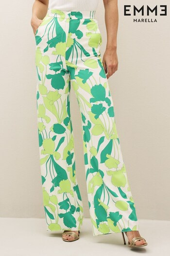 Emme Marella Straight Fit Green Floral Print Trousers (D69418) | £115