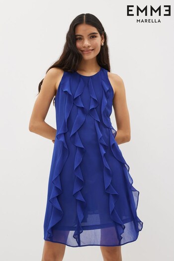 Emme Marella Blue Ruffled Sleeveless Midi Dress (D69424) | £125