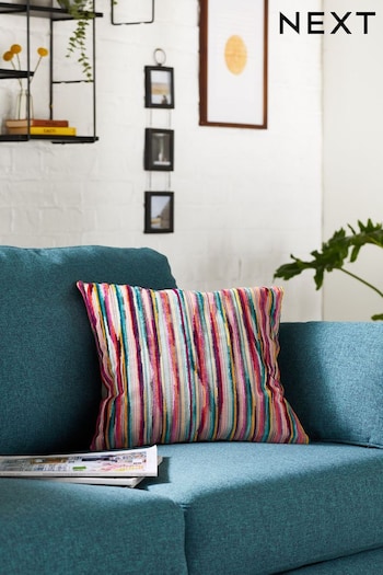 Multi Bright Square Cut Velvet Stripe Cushion (D69920) | £22