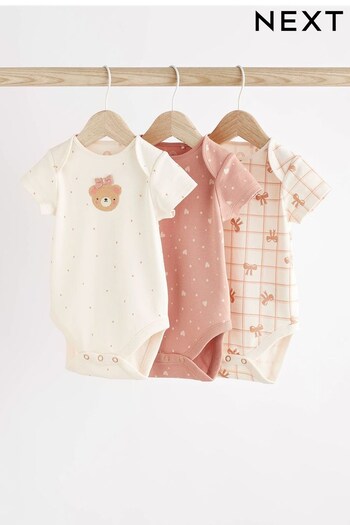 White/Pink Baby Short Sleeve Bodysuits 3 Pack (D70066) | £14 - £16