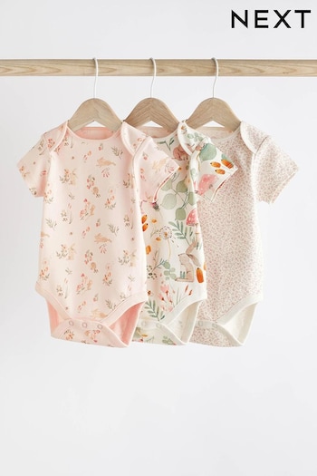 Pale Pink Floral Bunny Baby Short Sleeve Bodysuits 3 Pack (D70067) | £13 - £15