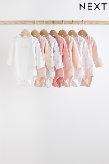Pale Pink 7 Pack Baby Long Sleeve Bodysuits (D70081) | £16 - £18