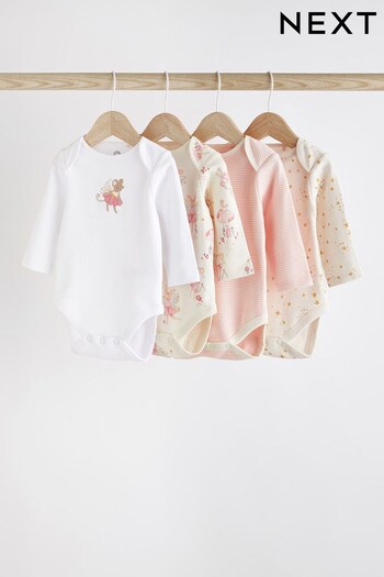Pale Pink Baby Long Sleeve Bodysuits 4 Pack (D70082) | £15 - £17