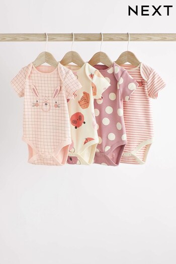 Pink Bunny Baby Short Sleeve Bodysuits 4 Pack (D70084) | £16 - £18