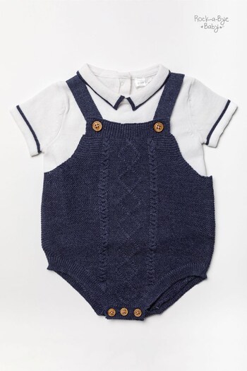 Rock-A-Bye Baby Boutique Blue Knitted Cotton Romper And Top Set (D70127) | £24