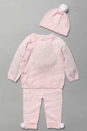 Rock-A-Bye Baby Boutique Baby Pink Knitted Three-Piece Gift Set (D70128) | £28