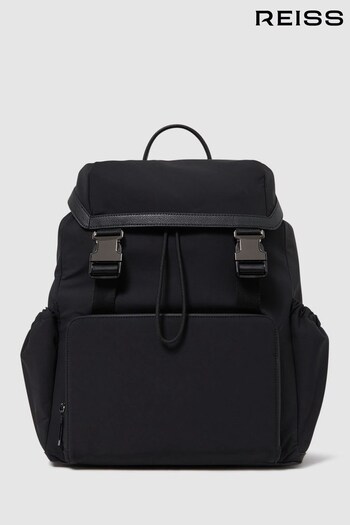 Reiss Black Danny Leather Drawstring Backpack (D70154) | £168