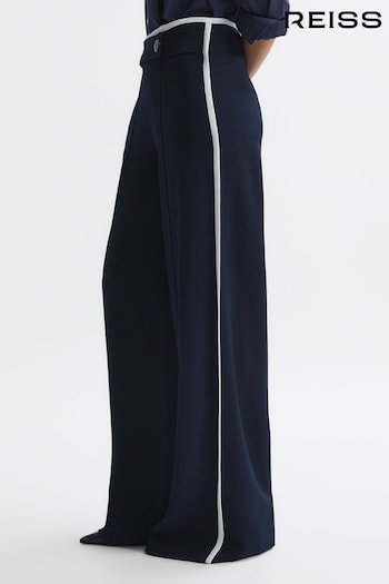 Reiss Navy Lina Petite High Rise Wide Leg Trousers (D70164) | £178