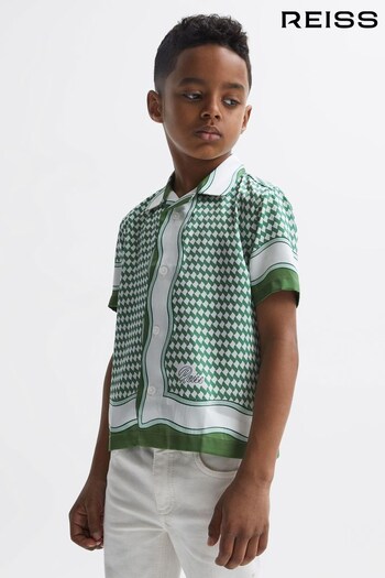 Reiss Green Vanpelt Junior Printed Cuban Collar Short Sleeve Shirt (D70170) | £42