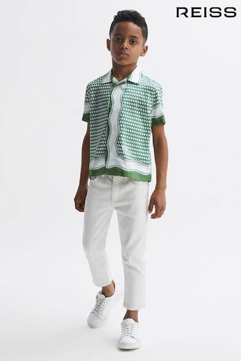 Reiss Green Vanpelt Senior Printed Cuban Collar Short Sleeve Shirt (D70189) | £48