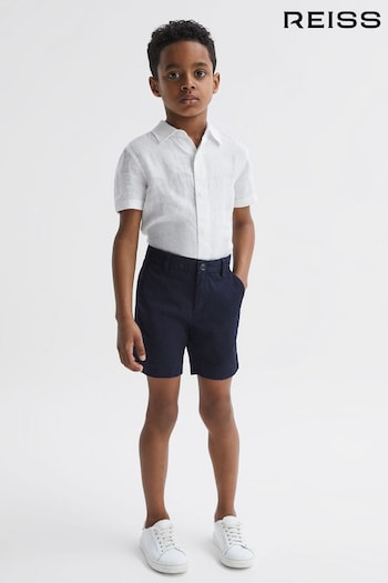 Reiss White Holiday Senior Short Sleeve Linen Shirt (D70199) | £38