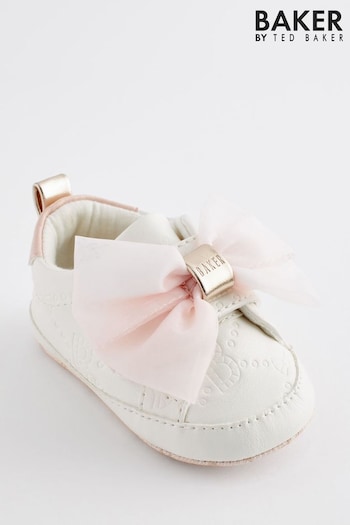 Baker by Ted Baker Baby Girls White and Pink Organza Bow Trainer Padders (D70227) | £18